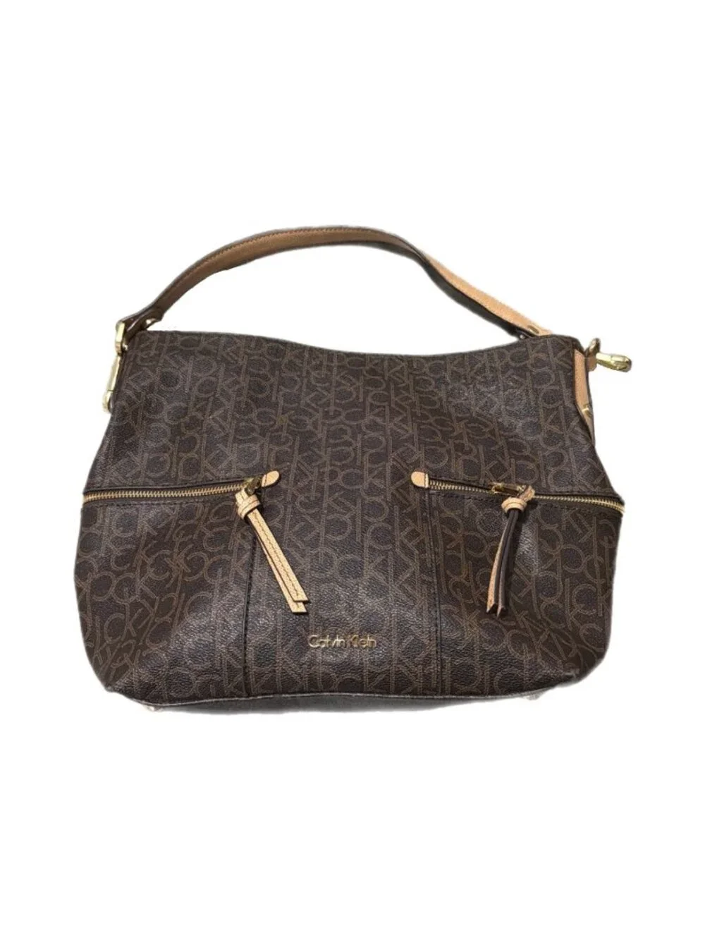 Calvin Klein Bag Brown Vegan Leather CK Logo Slouchy Y2K Preppy Everyday Office